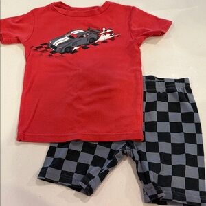 Carters Red Car Graphic T-Shirt and Checkered Shorts Set